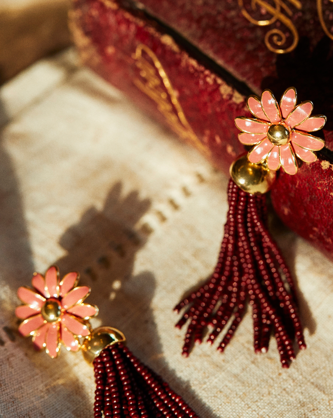 Flower Beaded Tassel Earrings