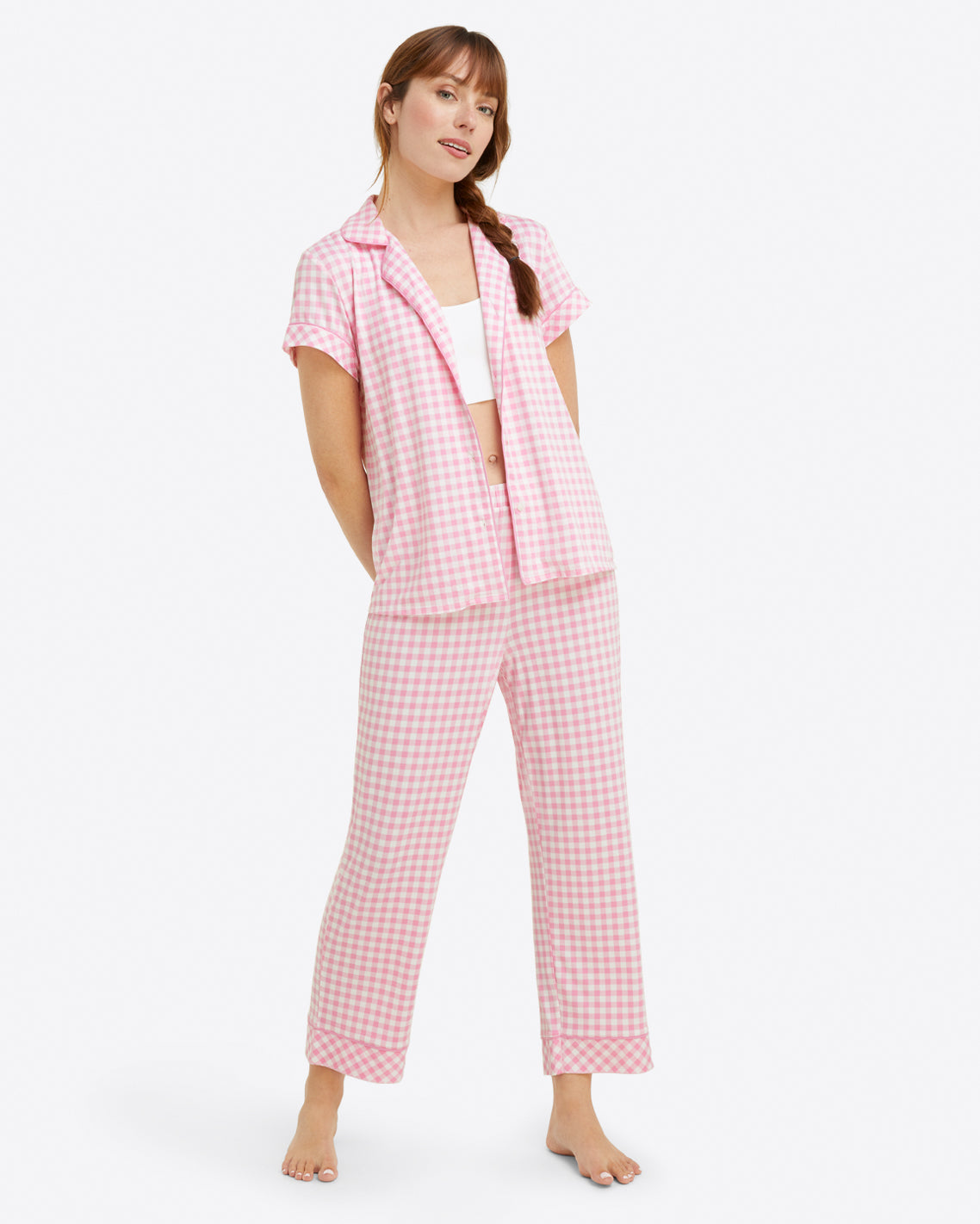 Linda PJ Set in Light Pink Gingham