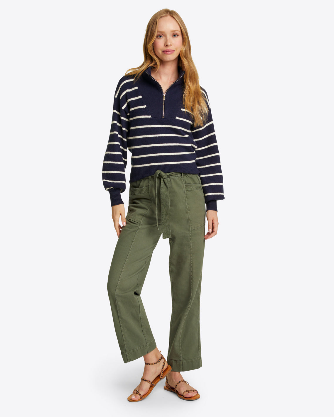 Striped Quarter Zip Sweater in Mariner Stripe