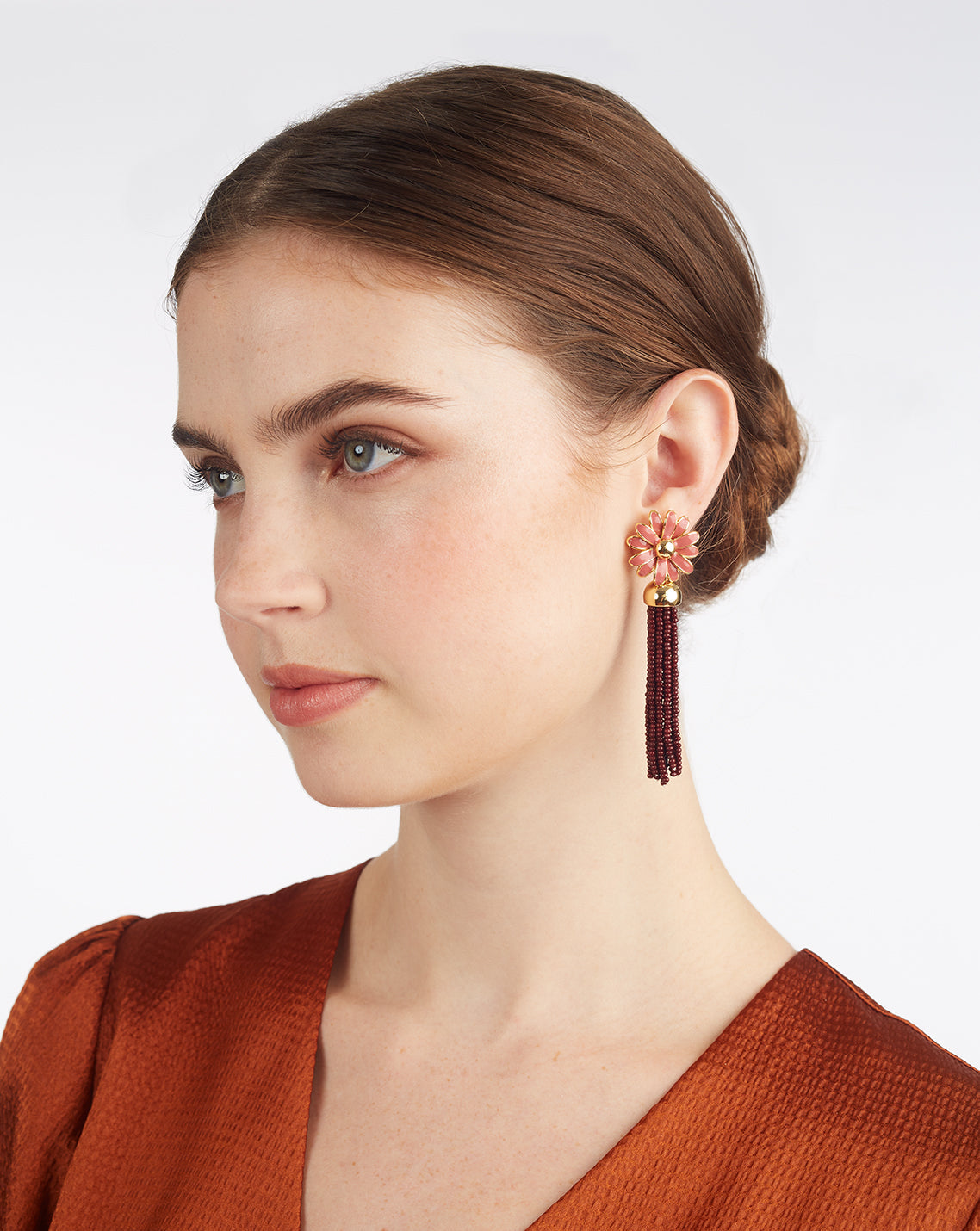 Flower Beaded Tassel Earrings
