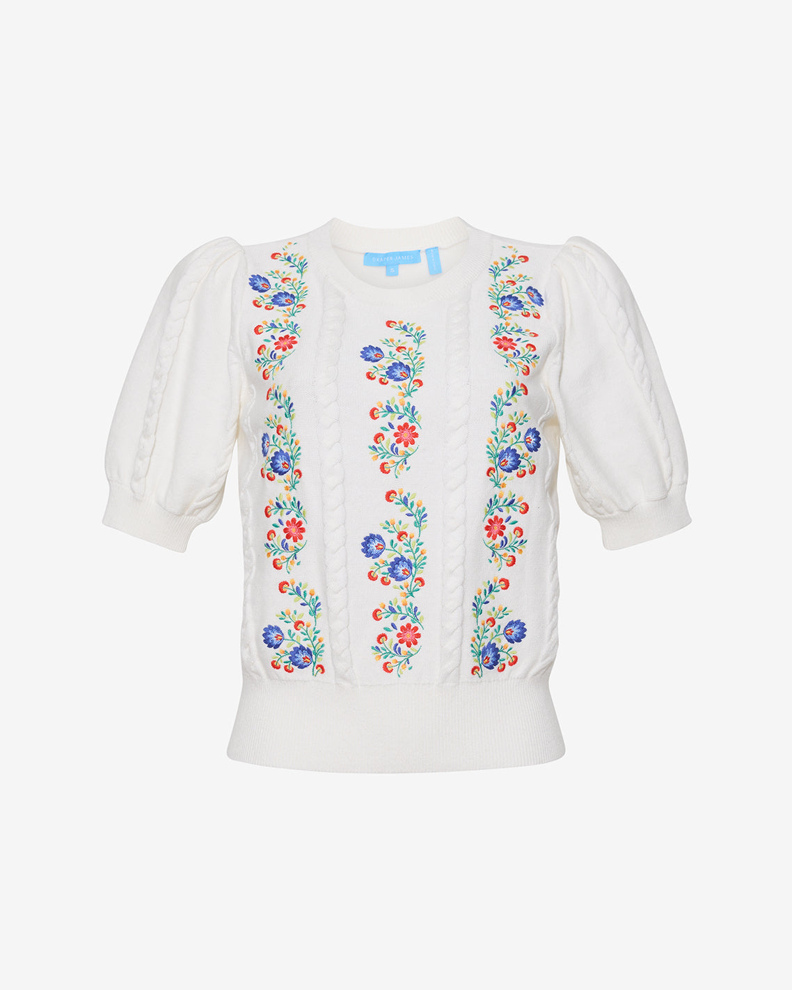Short Sleeve Sweater with Floral Embroidery