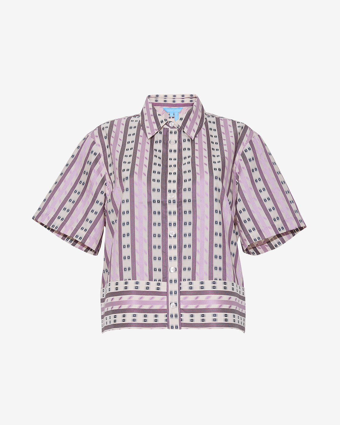 Short Sleeve Cropped Button Down in Dotted Stripes Jacquard