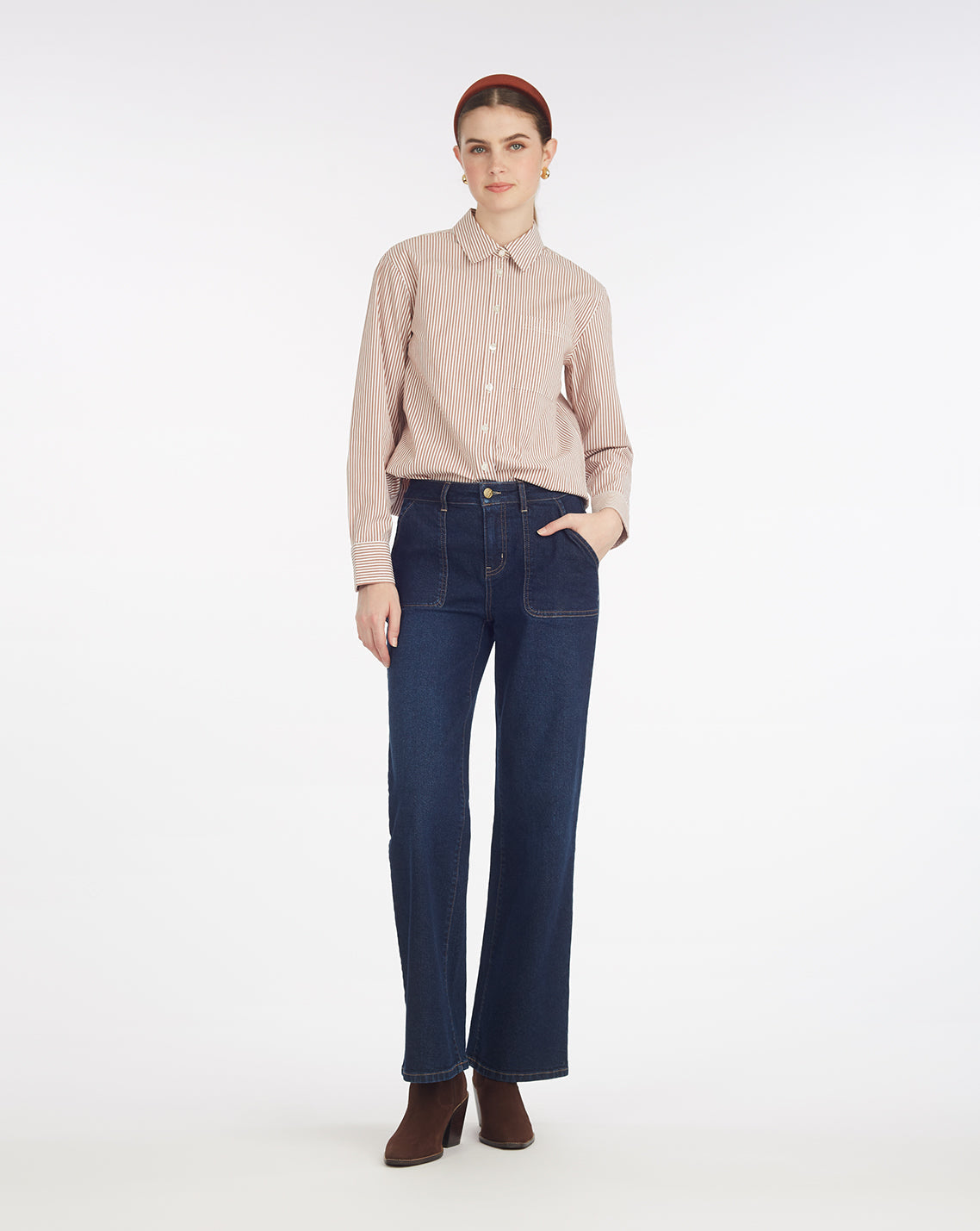 Long-Sleeve Button Down in Rust Stripe