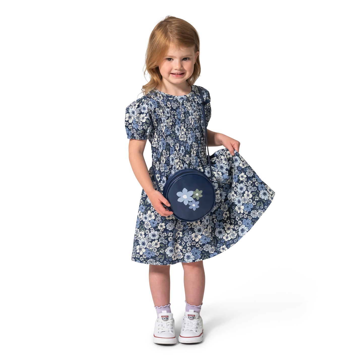 Girls' Short-Sleeve Floral Dress And Purse Set
