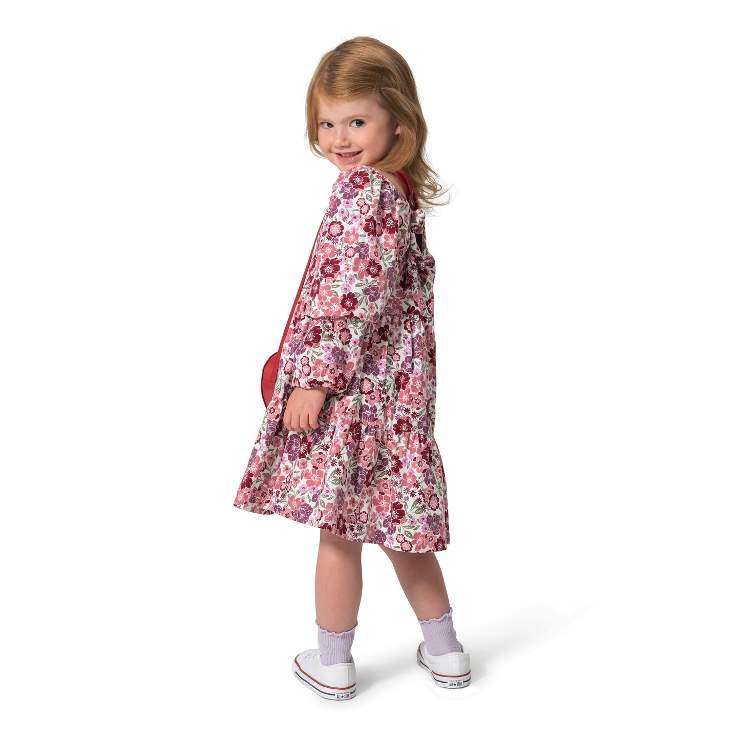 Girls' Long-Sleeve Floral Dress And Purse Set