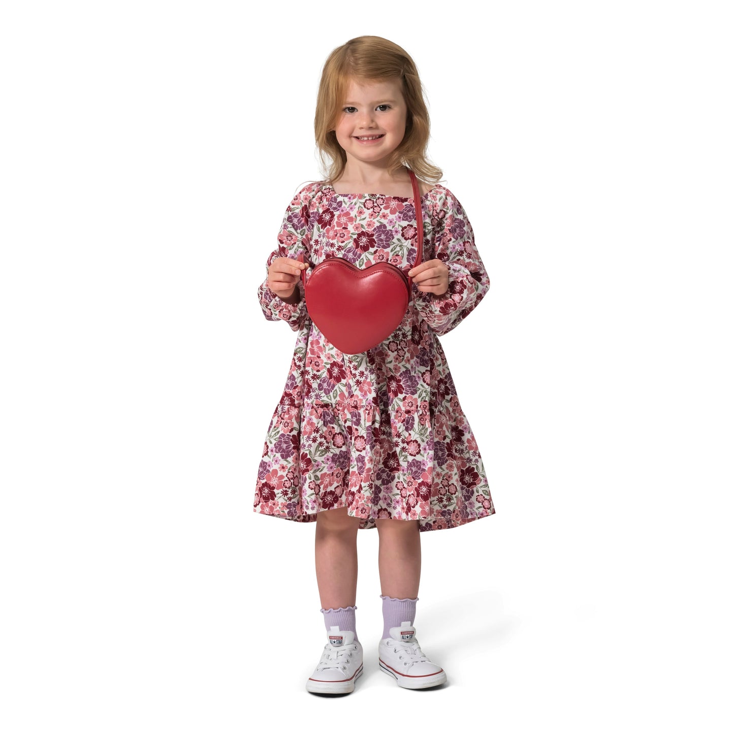 Girls' Long-Sleeve Floral Dress And Purse Set