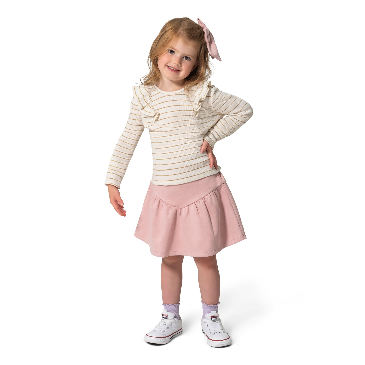 Girls' Long-Sleeve Top, Skirt And Bow Set