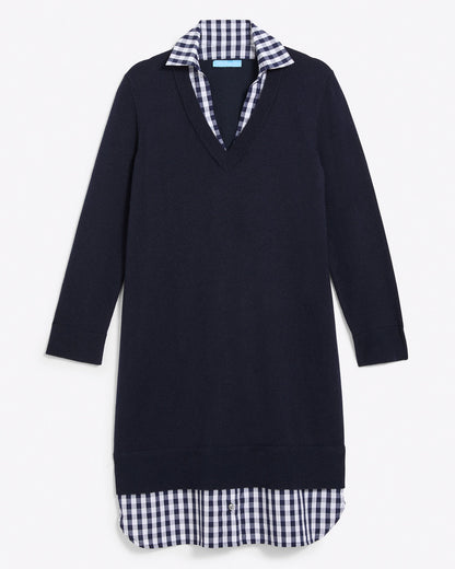 Wool and Cotton Combo Sweaterdress in Navy