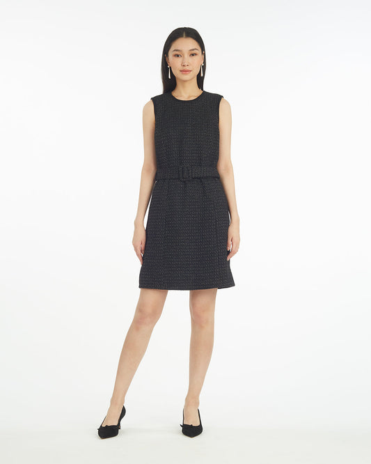 Sadie Belted Shift Dress in Tweed