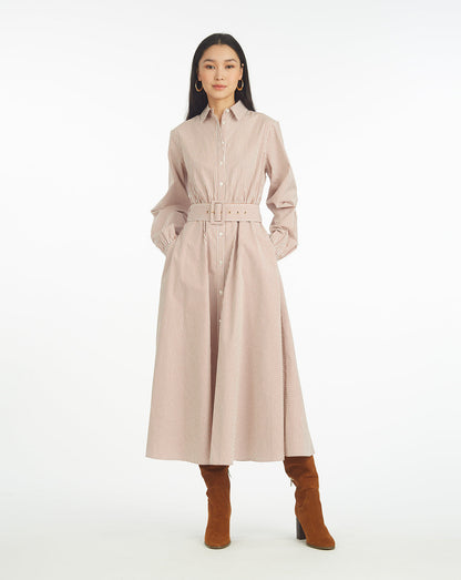 Eliza Midi Shirtdress in Rust Stripe