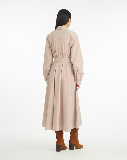 Eliza Midi Shirtdress in Rust Stripe