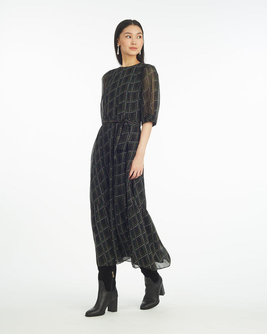Sophie Tie Waist Midi Dress in Dainty Check